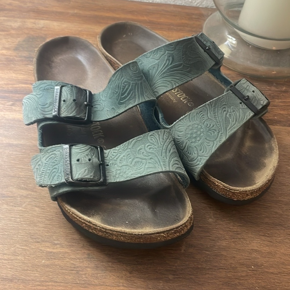 Blue Leather carved Birkenstocks rare